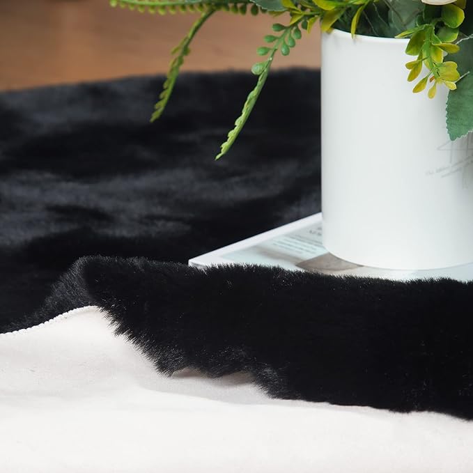 ORINOVA Black Round Plush Rugs for Bedroom Faux Bunny Fuzzy Washable Fur Area - Image 5