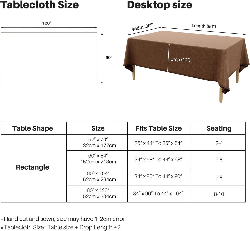 IVAPUPU Textured Linen Rectangle Table Cloth, Coffee, 52 x 70 Inch