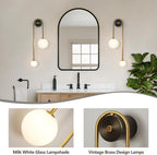 Globe Glass Wall Sconce, 2-Lights Gold Modern Brushed Brass Wall Mount Light, Mid Century Beside Wall Lamp with Glass Shade for Loft Living Room Bedroom