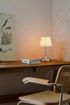 KDG Nickel Cordless Table Lamps Set of 2, Beige Fabric Shade Desk Lamp