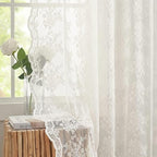 YJ YANJUN Vintage Lace Curtains Ivory Floral 105 inch Curtains 2 Panels - Image 3