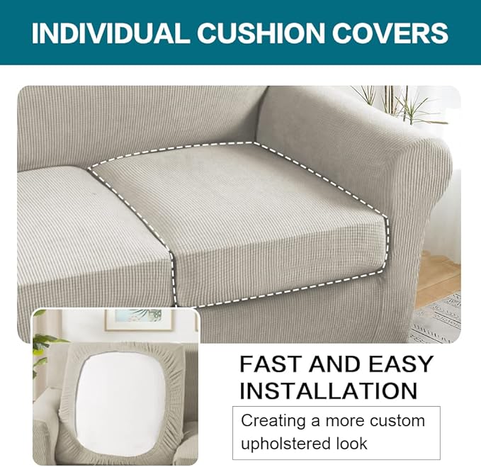 Turquoize 4 Piece Sofa Covers for 3 Cushion Couch Sofa Slipcover Soft Couch - Image 5