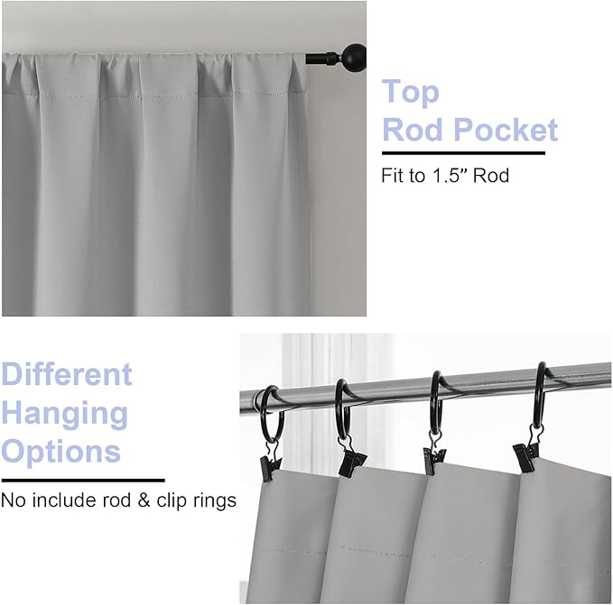 Simplebrand Ava Silver Grey Short 24 Inches Blackout Curtain 2 Panels Set - Image 4