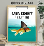 Mindset is Everything - Motivational Wall Art Poster for Home, Office - Gift for Entrepreneur, Student, Men, Teens - Inspirational Decor - Uplifting Self-Improvement Positive Quote - Shark Goldfish