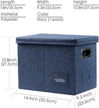 File Organizer Box - Set of 1 Collapsible Decorative Linen Filing Storage Hanging File Folders with Lids Office Cabinet Letter Size Navy Blue (14x9.3x10.8 inch)