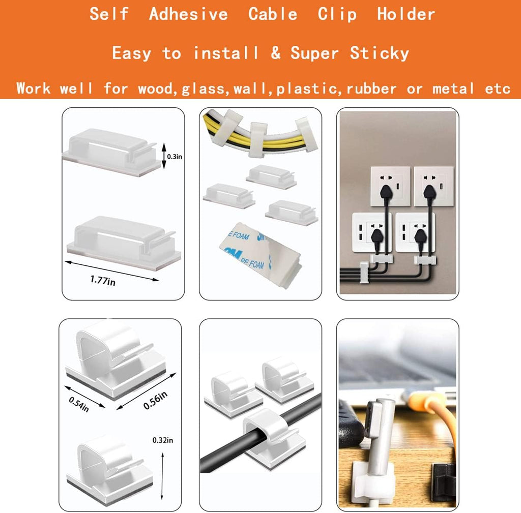 319pcs Cable Management Organizer Kit, Desk Cord Organizer, 98 Adhesive Cable Clips Holder, 17 Reusable Cable Strap, 4 Cable Sleeve Split, and 200 Nylon Cable Zip Ties (Black)