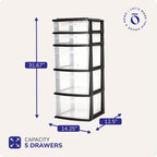 HOMZ Drawer Tower, 5-Tier Storage Organizer Unit, Black Frame