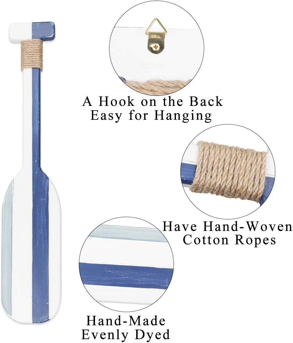 Meching 2 Pack 19.7 Inch Nautical Wooden Double Oar Decor with Rope Nautical Oar Paddles Wall Decor Door Hanging Ornament Beach Theme Home Decoration（Vintage blue）