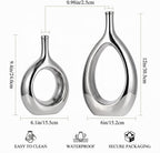 Glossy Silver Vase Ceramic Silver Vases Home Decor,Modern Minimalist Circle with Hole Decorative Vase, Hollow Ellipse Flower vases for Bookshelf, Fireplace Mantle, Centerpieces,Farmhouse,Rustic Décor