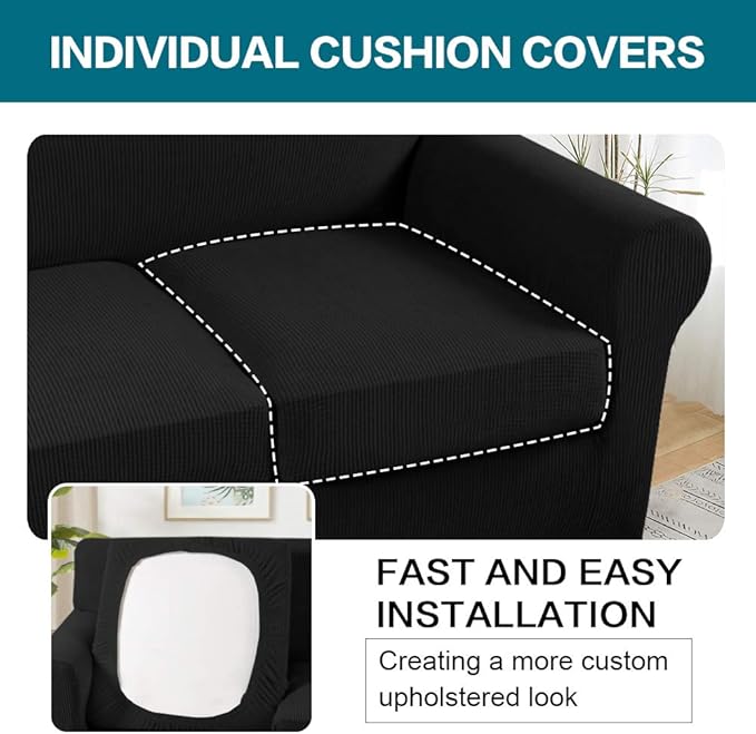 Turquoize 3 Piece Sofa Covers for 2 Cushion Couch Sofa Slipcover Soft Couch - Image 5