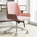 Elle Decor Ophelia Low-Back Task Modern Bentwood Home Office Armless Desk Chairs in Chrome Finish, French Pink 22.75D x 22W x 44H in