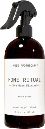 Muse Apothecary Home Ritual Active Odor Eliminator Spray - Furniture Deodorizer Spray & Bathroom Odor Eliminator for Home - Essential Oil Air Freshener - 4oz, Tonka Bean + Amber + Warm Cedarwood