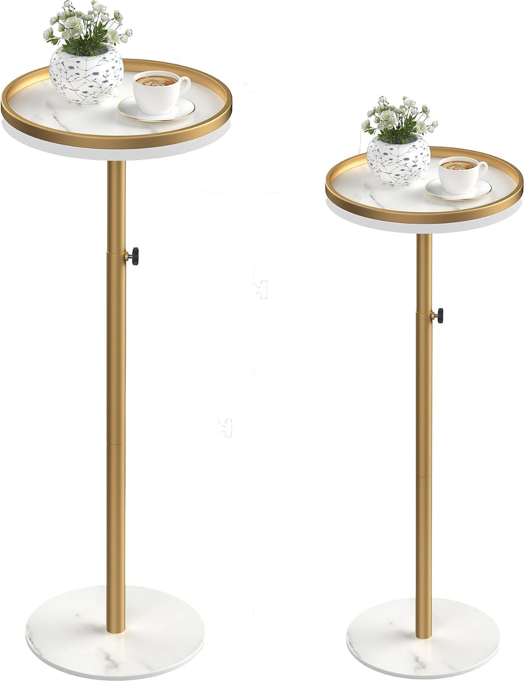 Round Side Table, Adjustable Small Drink Table Set of 2 Gold