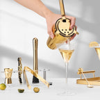 Cocktail Shaker Set with Arcylic Stand, Mixology Bartender Kit for Drink Mixing | Mixology Set with 7 Bar Set Tools Cocktail Kit (Gold)