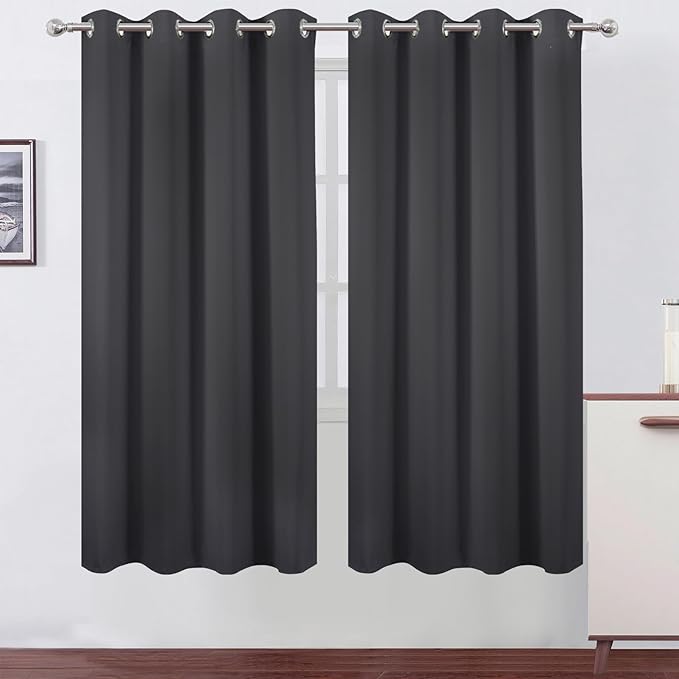 LEMOMO Blackout Curtains 66 x 72 Inch Long Dark Grey Curtains Set of 2 Panels by Lemomo