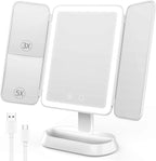 FRANO Trifold Makeup Mirror with Light, 3X/5X Magnifying Vanity Mirror,