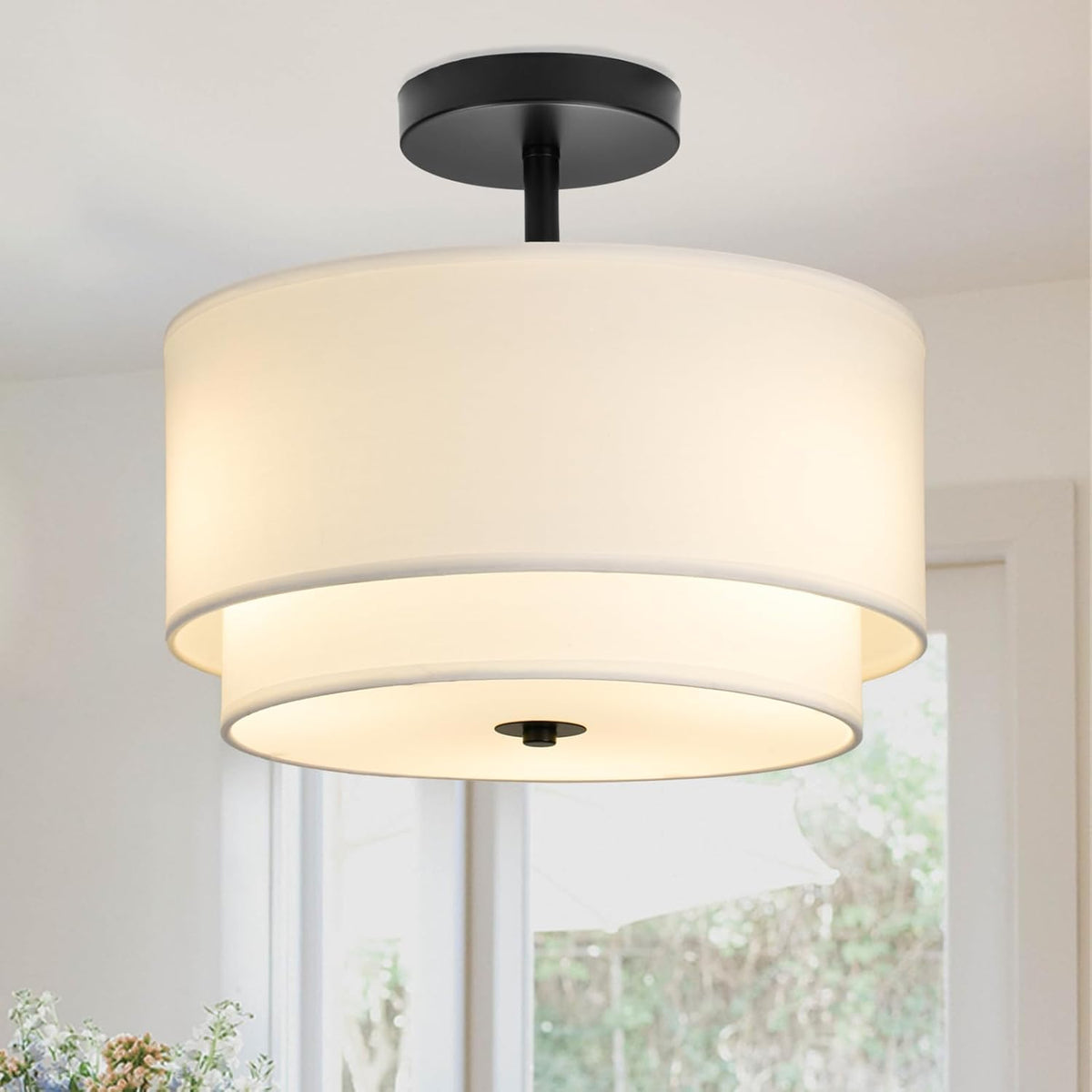 Semi Flush Mount Ceiling Light Fixture,Bedroom Ceiling Light,12.6'' Light Fixtures Ceiling Mount,Drum Light Fixture,3-Light Modern Close to Ceiling Lamps for Living Room Dining Room Kitchen Entryway
