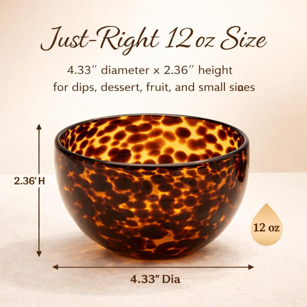 4PCS Tortoise Shell Glass Bowls - 12oz Amber Small Serving Bowl