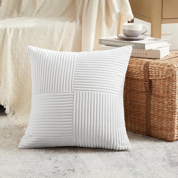 Fancy Homi 2 Packs Pure White Decorative Throw Pillow Covers 22x22 Inch - Image 2