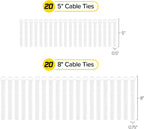 Self-Gripping Cable Ties by Wrap-It Storage - Assorted 40 Pack White