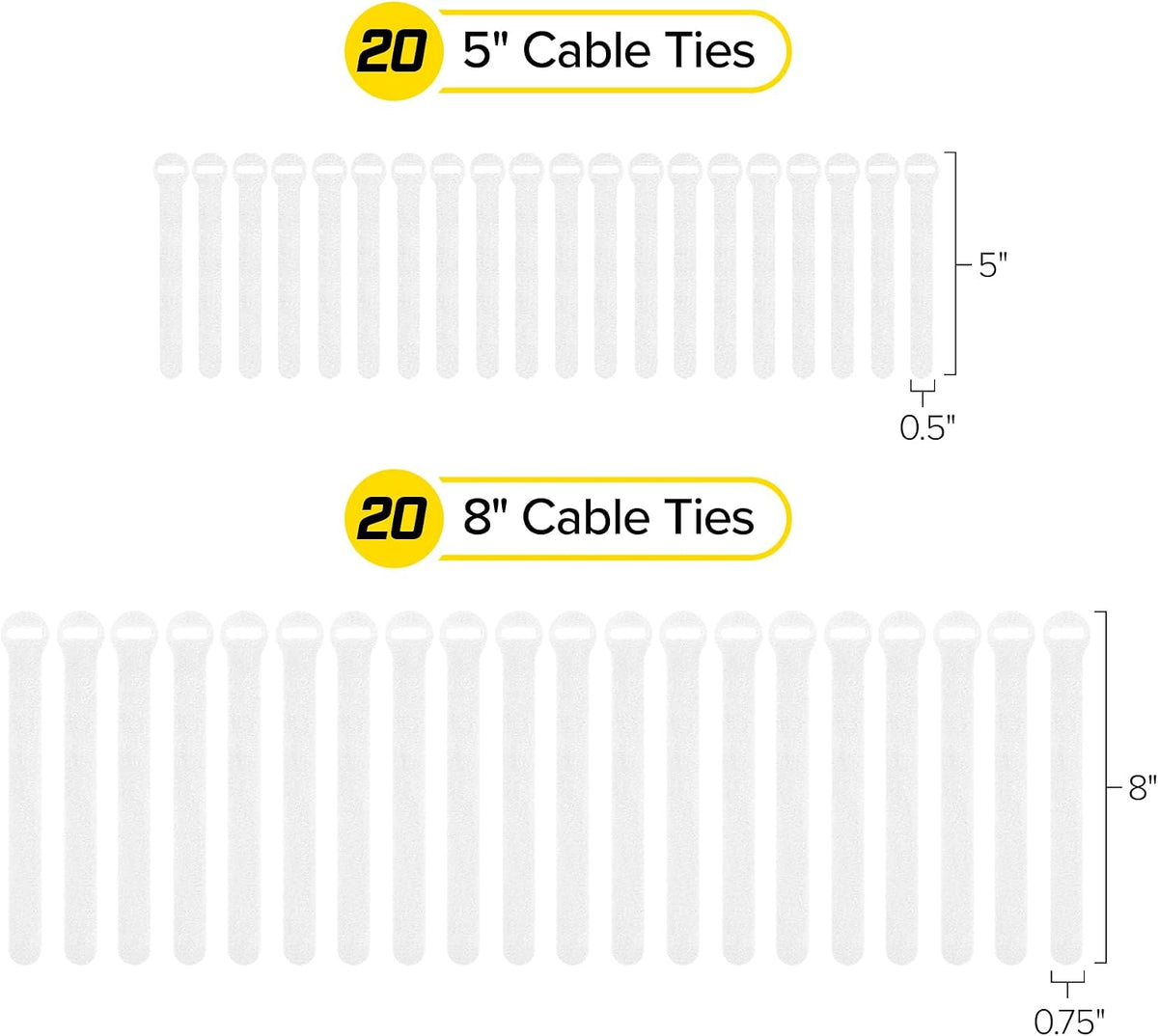 Self-Gripping Cable Ties by Wrap-It Storage - Assorted 40 Pack White