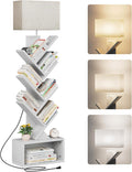 Evermagin 6 Tier Tree Bookshelf with Light, Bookcase, White