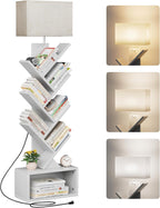 Evermagin 6 Tier Tree Bookshelf with Light, Bookcase, White