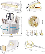 Gawsey Gold Desk Organizers and Accessories with Desk Organizer 360° Rotating Pen Holder and Office Supplies, Cute Stationery Supplies Set