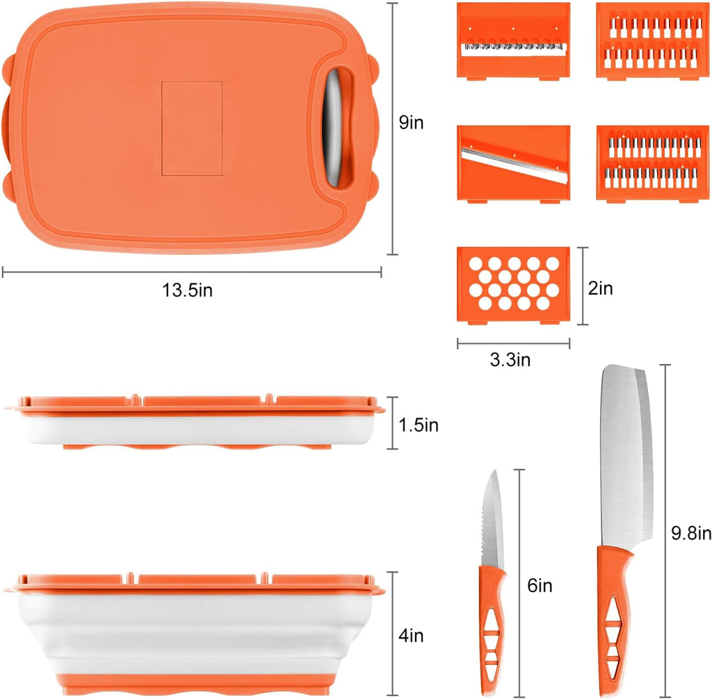 Gintan Camping Cutting Board, 9-in-1 Collapsible Chopping Board with Colander, Kitchen Vegetable Washing Basket for Camping, Camping Gifts Camping Accessories for RV Campers (orange)