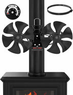 Wood Stove Fan, Magnetic Mount Pipe Fireplace Fan with Retaining Ring