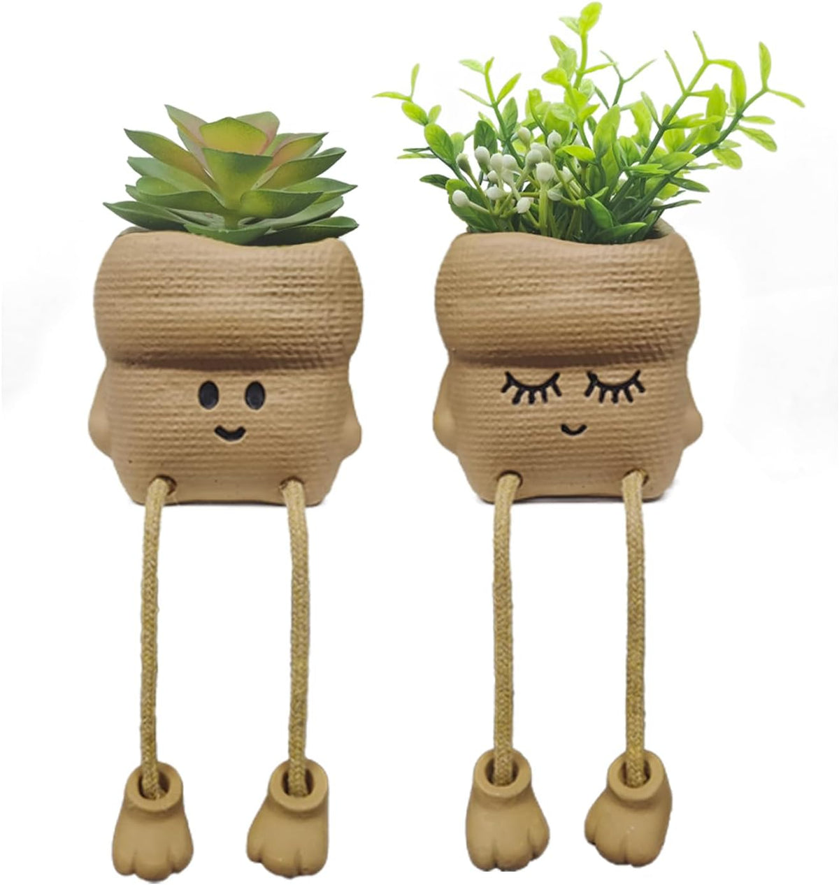 2PCS Smiley Face Succulent Artificial Plants Planters, Cute Plant Pot