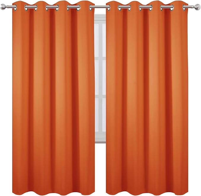 LEMOMO Blackout Curtains 66 x 72 Inch Long Orange Curtains Set of 2 Panels Room - Image 2