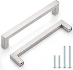 Probrico (10 Pack) 5 inch Holes Centers Square Kitchen Cabinet Handles Stainless Steel Cabinet Drawer Handles Brushed Nickel Euro Bar Pulls 5-1/2 inch Total Length