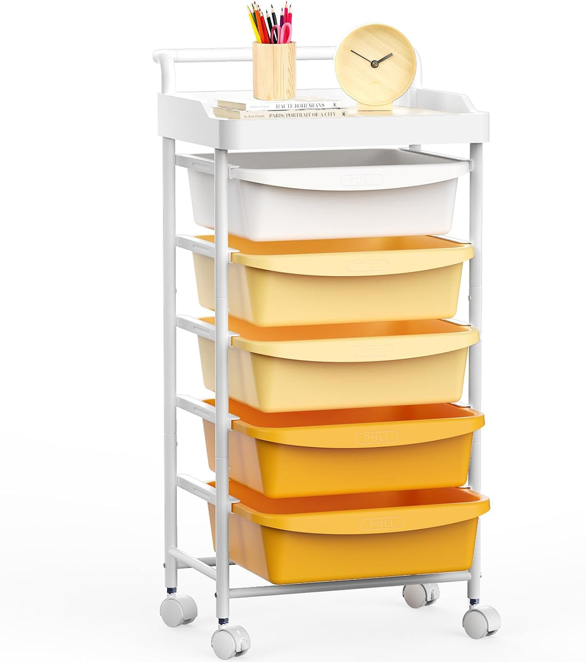 5 Drawers Plastic Rolling Storage Cart with Wheels, Teacher Supply