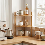 2Pc 3‑Tier Bamboo Corner Shelf, Countertop Storage Organizer,Natural