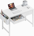 DLisiting 32 Inch Small White Desk with 2 Drawers
