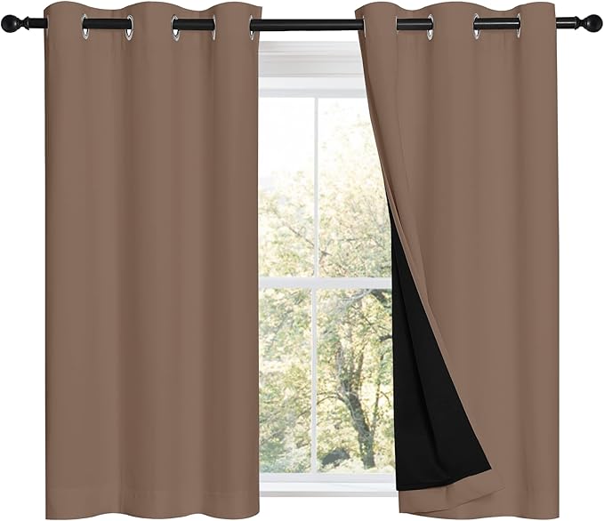NICETOWN Cappuccino Bedroom Full Blackout Cold Blocking Short Curtain Panels by NICETOWN