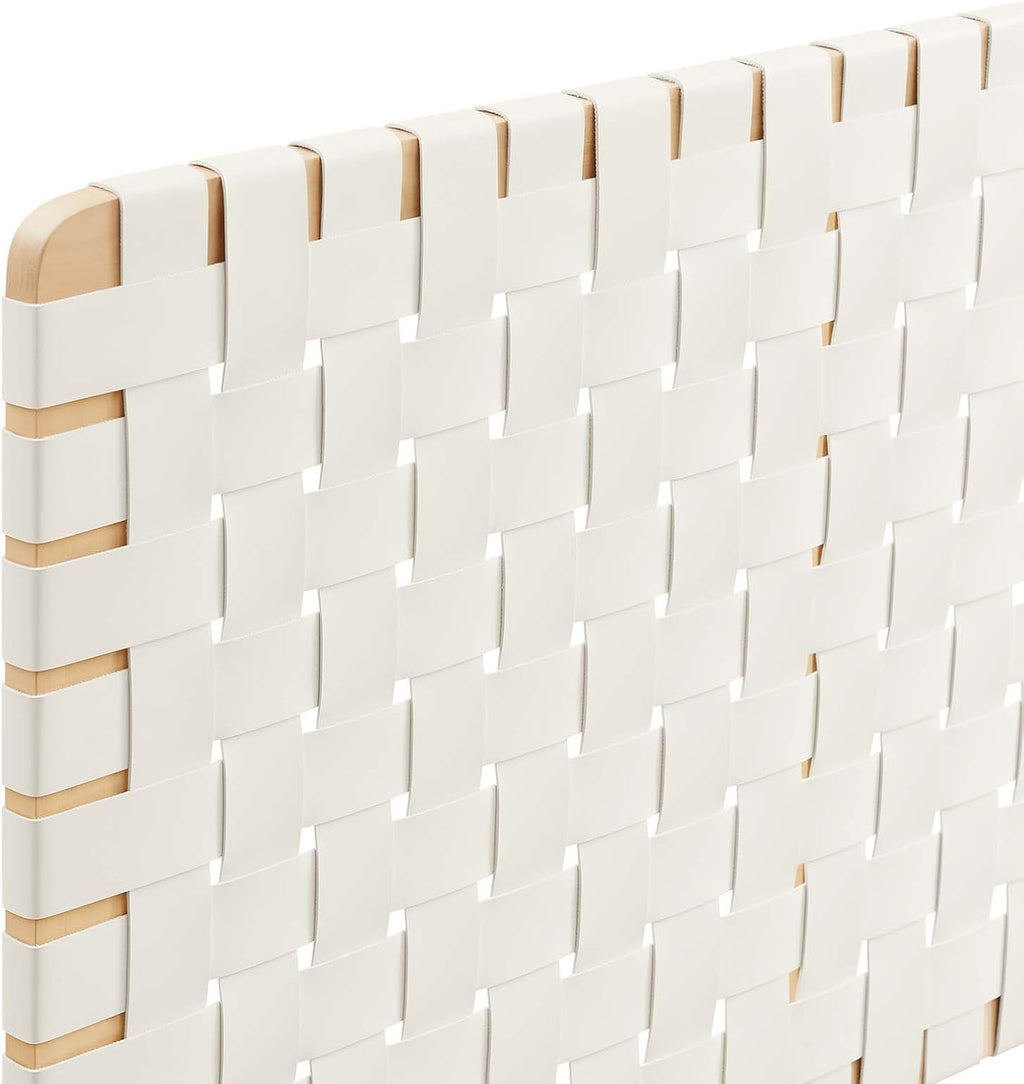 Modway Sparta Vegan Leather Weave King Headboard in Natural Beige, Faux Leather King Headboard Only with Wall Mount Design for Primary Bedroom or Guest Room