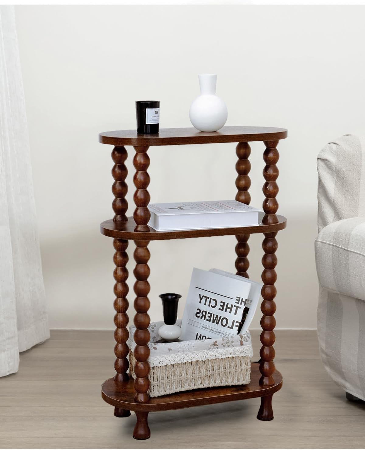 3-Tier Narrow Side Table, Slim End Table for Small Spaces