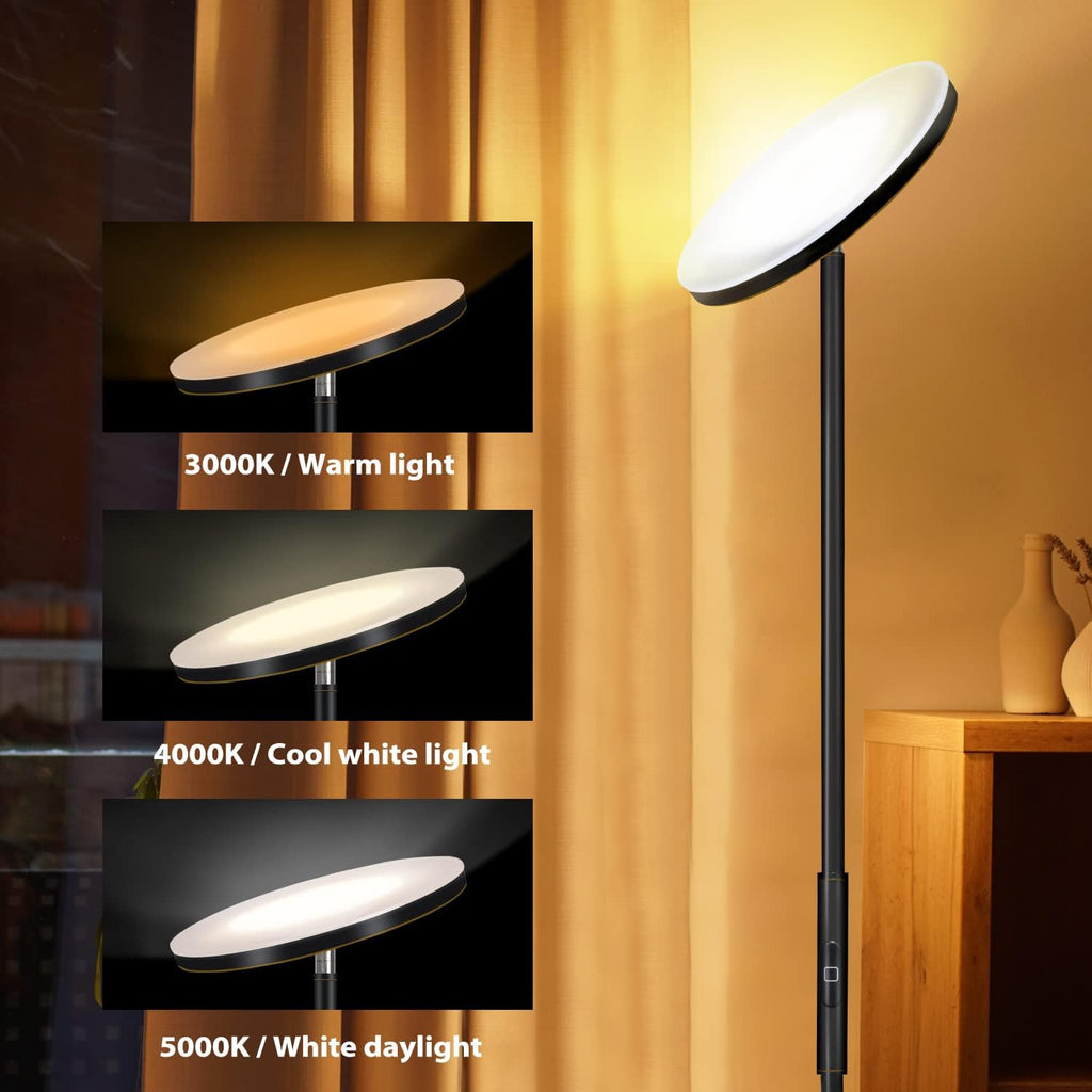JOOFO LED Torchiere Floor Lamp with Remote, Stepless Dimmable, Black Gold