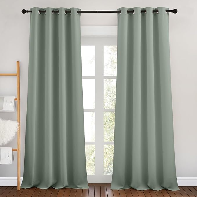 NICETOWN Sage Green Curtains 96 inches Long, Grommet Thermal Insulated Blackout by NICETOWN
