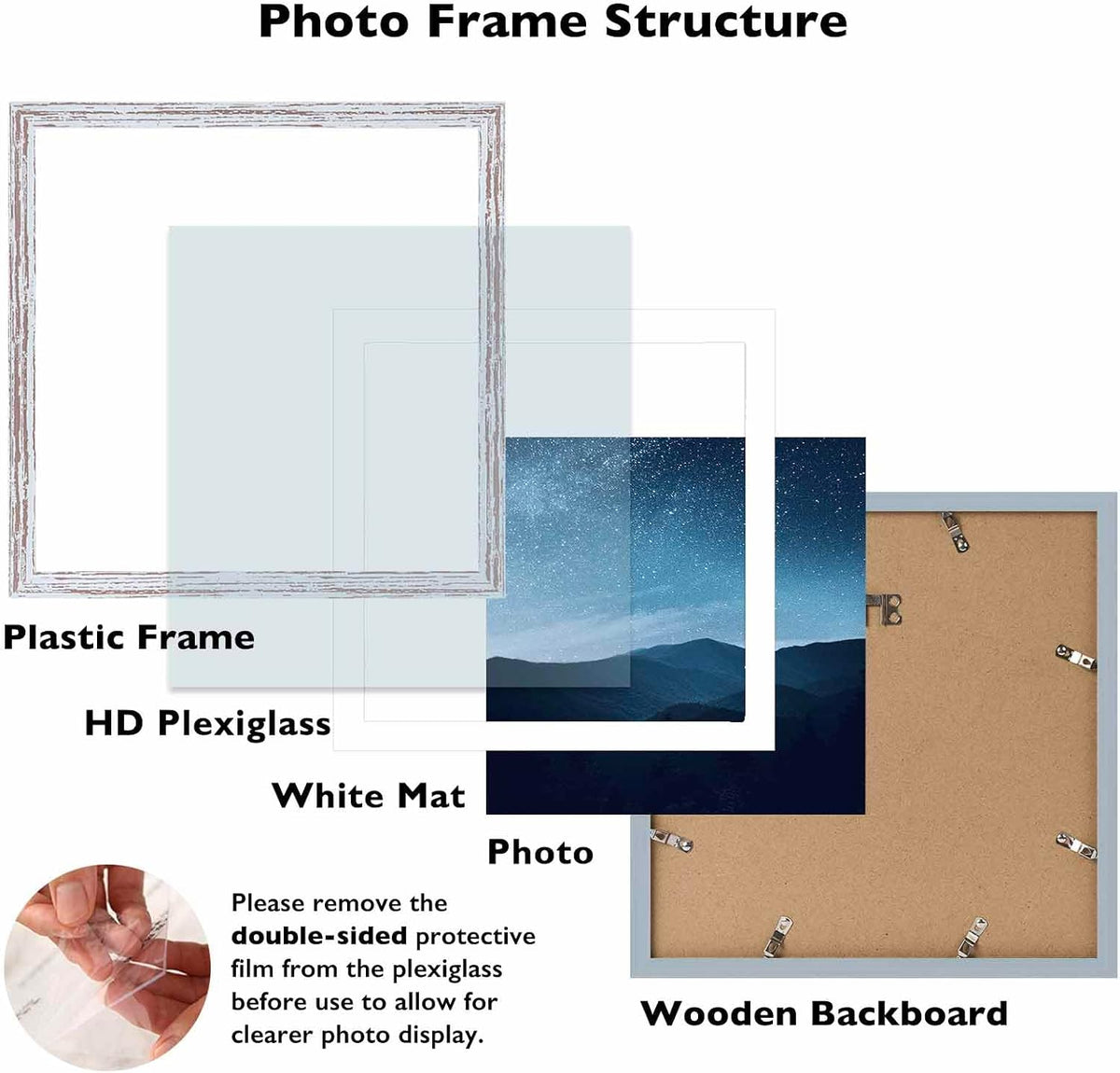 JCJMY 12x12 Picture Frame Rustic White with 10x10 Mat for 30 x 30cm Diamond Art Painting, Display Photo 12 x 12 Without Mat, Wall Hanging Large Frame with Plexiglass