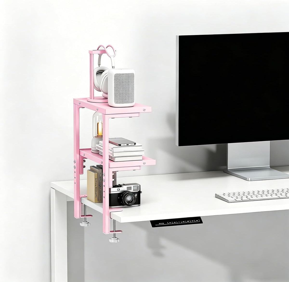 2 Tier Clamp on Desk Shelf (Pink)