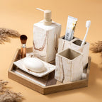 RQYIXI Ceramic Bathroom Accessories Set,Brown,4 Piece,Marble Design