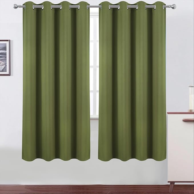 LEMOMO Blackout Curtains 66 x 72 Inch Long Olive Green Curtains Set of 2 Panels by Lemomo