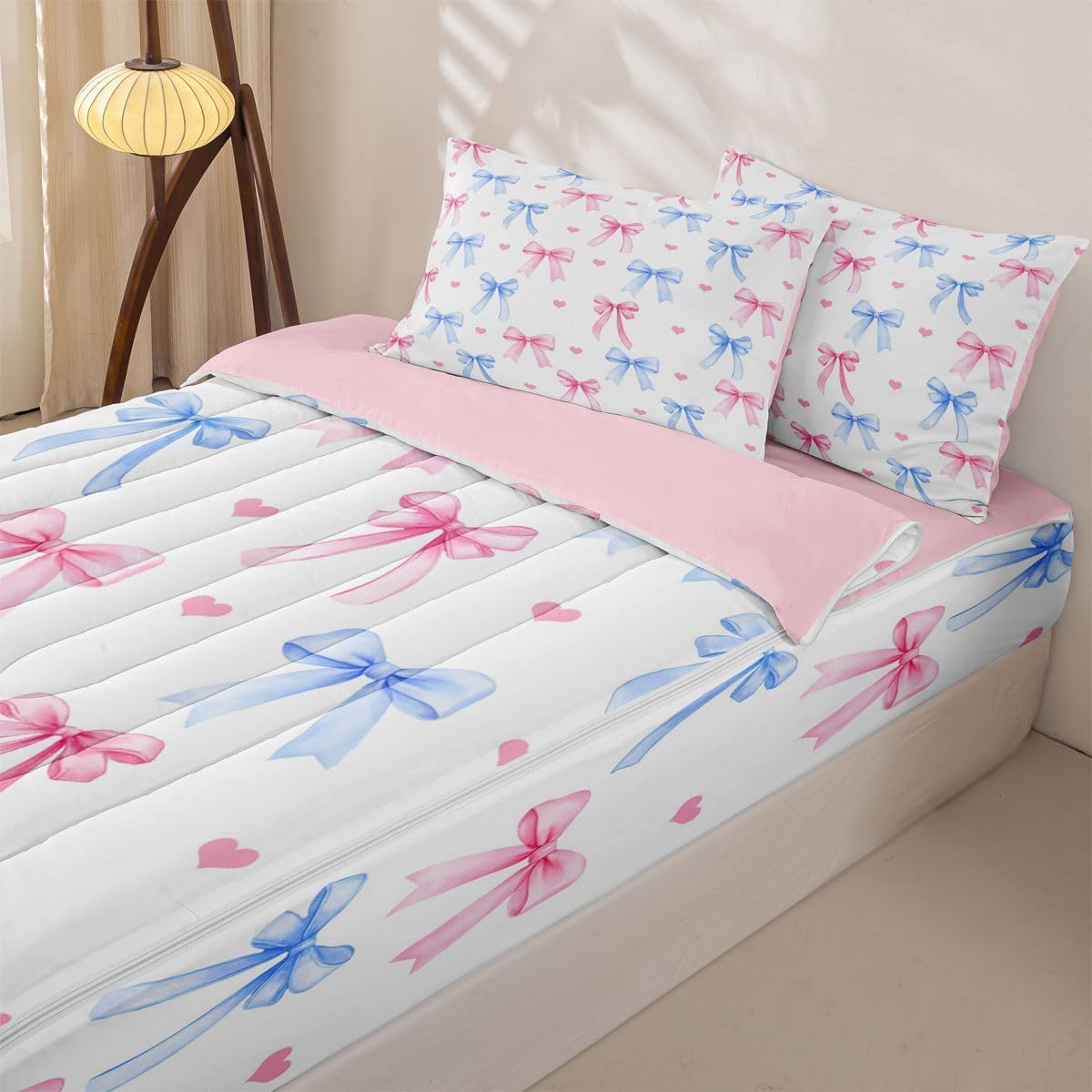 Erosebridal Ribbon Bowknot Zipper Bedding Set Twin Zip Up Bedding