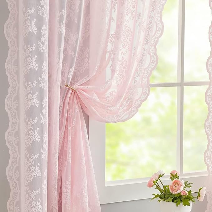 YJ YANJUN Vintage Lace Curtains 90 Inches Long-Victorian Floral Pattern Light - Image 4