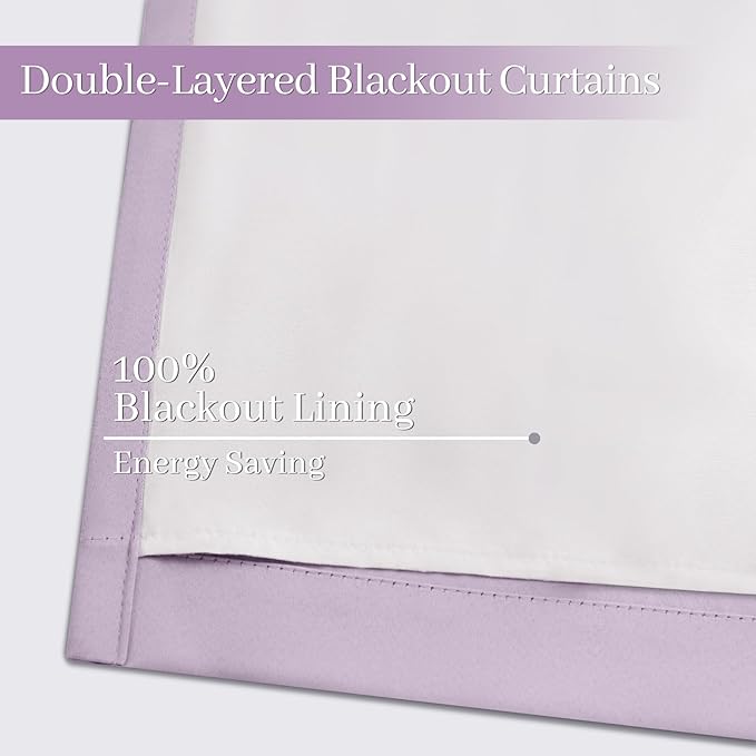 Yakamok Lilac 100% Blackout Curtains 96 Inches Long - Image 4