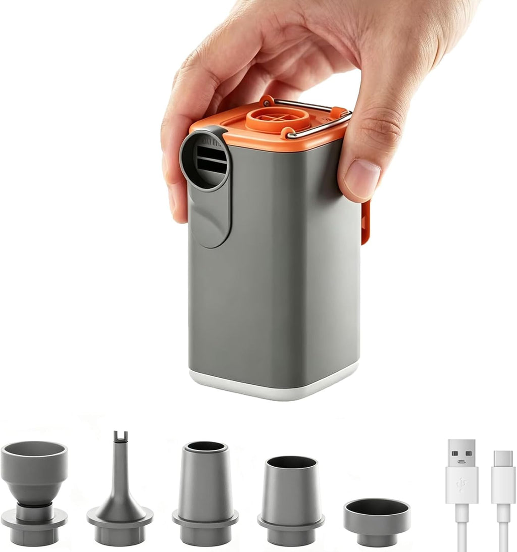 Mini Portable Air Pump 3in1 Rechargeable w/Lantern, Inflate/Deflate Pool Floats, Air Mattress, Camping Essentials, Pool Accessories, Compact, Long Battery, USB-C