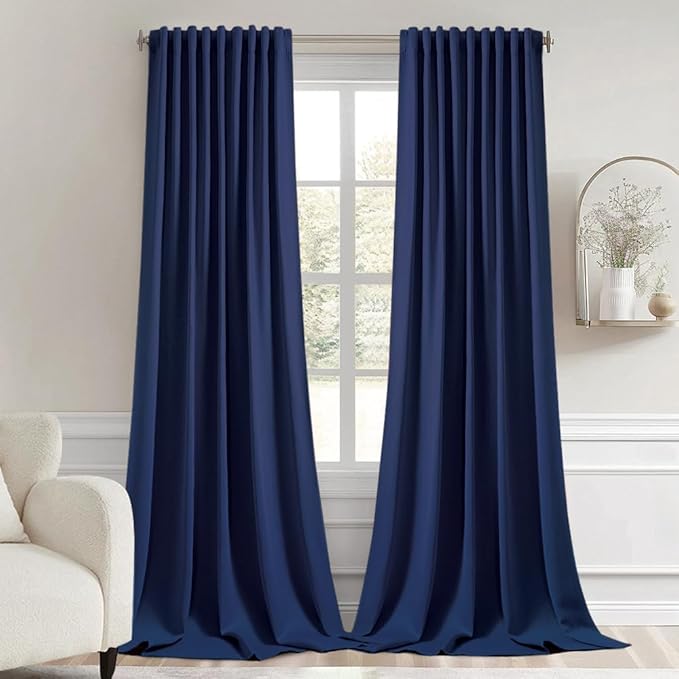 MIULEE Navy Blue Back Tab Blackout Curtains 102 Inch Long 2 Panels Set by MIULEE